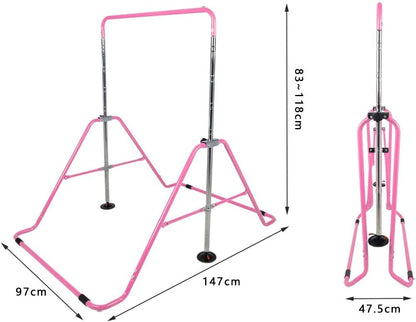 Hyner Folding Telescopic Gymnastics Bar for Kids Adjustable Height Gymnastics Horizontal Bar Fitness Climbing Tower Home Gym for Kids/Children