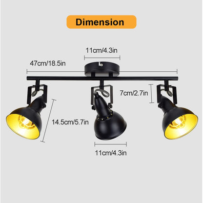 Depuley Retro 3 Way Swiveling Ceiling Spotlight, Kitchen Lights with 3 Trumpet-Shaped Shade, Black-Gold Metal Iron Cover, Rotatable Ceiling Lighting