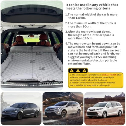 ONTYZZ Car Inflatable Bed Car Mattress SUV Air Mattress 2 Person Airbed for Travelling Camping Mat Self Inflating Sleeping Mats with Foot Pump & Cushion Inflatable Camping Bed 183 * 13 * 7CM