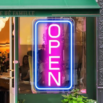 LightingWill LED Neon Open Sign, 23"x 12" Ultra Bright Open Signs for Business, Light Up Signs for Business Window, Coffee Shops, Stores, Restaurants Bars Hotel, Blue/Pink, Vertical