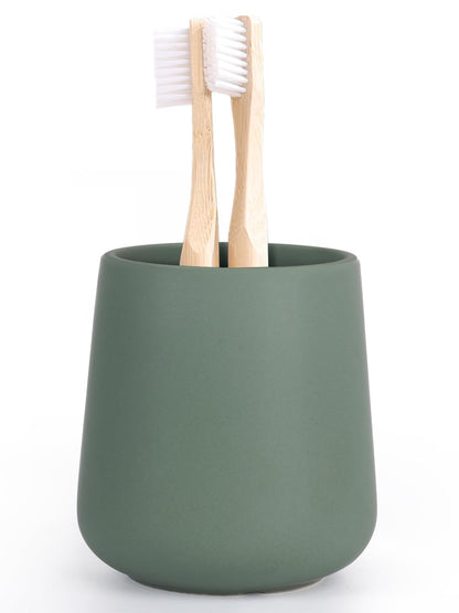 Autumnlife Toothbrush Holder Ceramic, 12 oz Bathroom Toothbrush Cup Green Mouthwash Holder, Reusable Toothbrush Holders for Toothbrush and Toothpaste