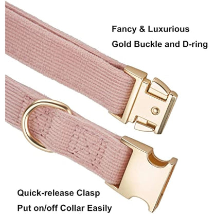 YUDOTE Ultra-soft Dog Collar Natural Cotton Corduroy Made for Small Dogs with Sensitive Skin,Dusty Pink