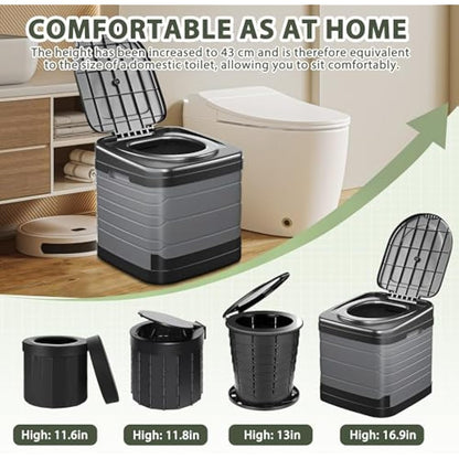 congumi Upgrade XXL Camping Toilet, Folding Portable Toilet for Adults, 16.9 inches-High Extra Large Travel Composting Toilet with 20pcs Trash Bags, Perfect for Hiking, Fishing, Outdoor, Long Trips