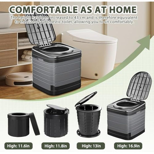 congumi Upgrade XXL Camping Toilet, Folding Portable Toilet for Adults, 16.9 inches-High Extra Large Travel Composting Toilet with 20pcs Trash Bags, Perfect for Hiking, Fishing, Outdoor, Long Trips