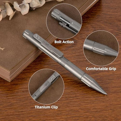 SMOOTHERPRO Titanium Bolt Action Pen | Compatible With Parker Refill | Retractable Refillable Metal Pen | for Men Women Business Writing Office Signature(GT02) | Color Natural