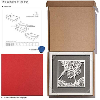 O3 DESIGN STUDIO Cologne Marco de Papel para mapas, Black map, Black frame, 9x9 inches, Gift Boxed, 2 background color, self-changing, Paper Art