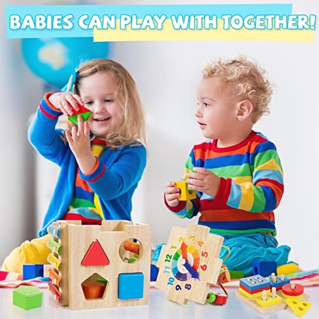 Wooden Activity Cube | 8-in-1 Montessori Toys for 12M+ Toddlers, One Year Old First Birthday Gift, Baby Toy Set with Bonus Sorting & Stacking Board (Pink)