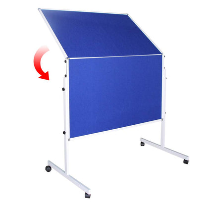 XIWODE Foldable Mobile Room Divider, Double Sided Blue Fabric Bulletin Push Pin Board Rolling with Stand, 150 x 120 cm