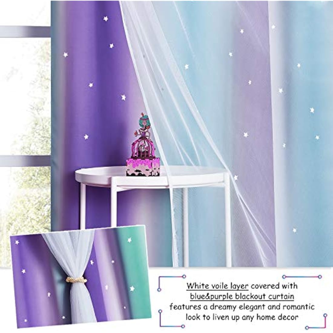 NICETOWN Star Blackout Curtains - Decorative Cut-Out Star Panels with Eyelets for Room Darkening, Kids' Room/Bedroom, 2 Panels, W52 x L54 Inch (132x137 cm), Purple, Blue