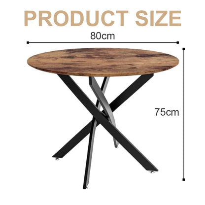 NIERN Round Dining Table 80cm, Space-Saving Wooden Kitchen Table for 2-4 People, Sturdy Black Metal Legs,Compact Dining Table for Small Spaces, Brown