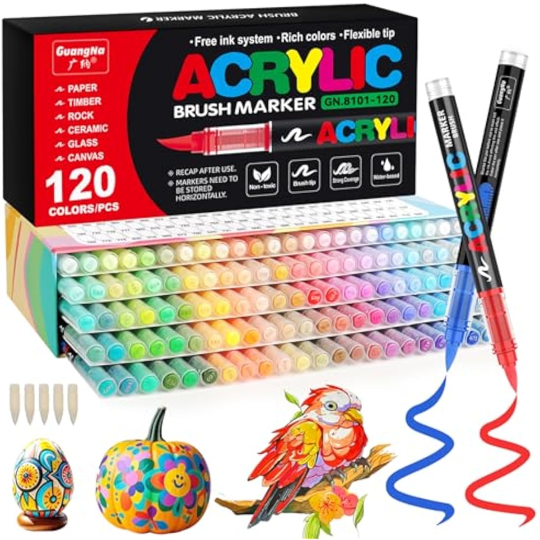 Funnasting 120 Colours Acrylic Paint Pens, Soft Brush Tip Acrylic Marker Pens, Paint Markers for Colouring, Glass, Fabric, Egg, Rock Painting and DIY Crafts Art Supplies