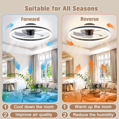 VOLISUN Ceiling Fans with Lights Remote Control, 6 Speeds and Dimmable Modern Smart Ceiling Fan Light, Quiet LED Fan Lights for Bedroom Living Room Dining Room (60cm, Black)