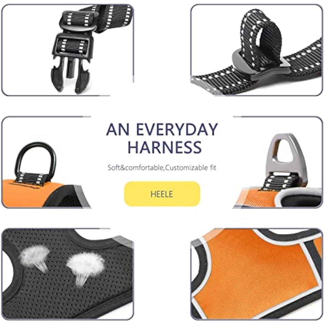 HEELE No Pull Dog Harness - Medium, Release on Neck, Reflective, Adjustable with Front & Back Leash Attachments & Soft Padded Control Handle for Dogs Walking & Training, Orange, M