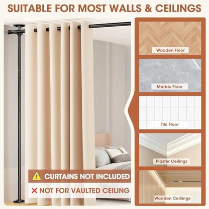 WELDUN Room Divider Curtain Rods, Floor Standing drapery rod, No Drill Damage Free Stand Alone Curtain Rods, Heavy Duty Vertical Tension Curtain