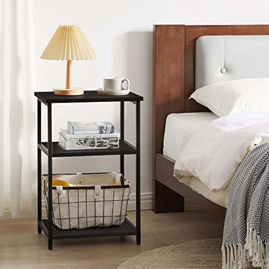 IBUYKE Industrial Side Table,End Table,Nightstand,3-Tier Storage Shelves,Steel Frame,for Hallway,Sofa,Living Room, Bedroom, Black, 39 x 29 x 58.5 cm TMJ402B