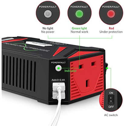 BESTEK 300W Pure Sine Wave Power Inverter 12V to 240V 230V with 4.8A Dual Smart USB Ports Car Adapter Charge Your Laptop iPad iPhone Tablet Consoles & More