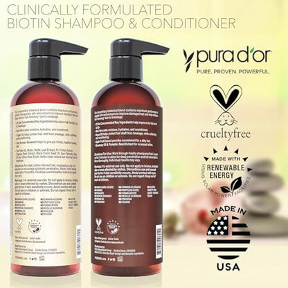 PURA D'OR Professional Grade Hair Thinning Therapy Shampoo & Conditioner Regimen Clinically Tested Super Concentrated for Maximum Results, Sulfate Free Natural & Organic Ingredients, Men & Women