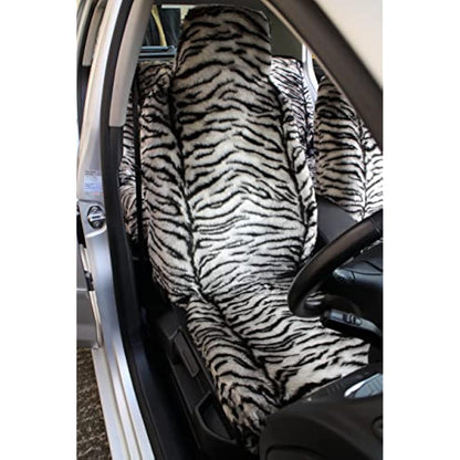 Carseatcover-UK Front Pair of Faux Fur Furry Grey TIGER PRINT Car Seat Covers - Universal Fit - Suitable for Cars, Vans, MPV's SUV's