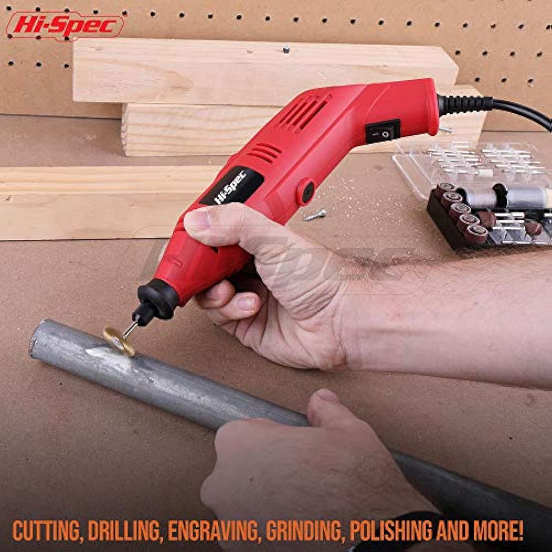 Hi-Spec 121pc 130W Corded Power Rotary Tool Kit – Multi Tool with Dremel Compatible Bit Accessories for Drill, Cut, Trim, Grind & Sand. DIY Repairs, Hobbies & Craft Projects