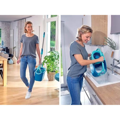 Leifheit Clean Twist Disc Mop Ergo Mobile Set, Moisture Controlled Spin, Wheeled Bucket, Faster Cleaning, Easy-Steer Micro Fibre 33cm Head with 360­ Joint, Spin Mop System