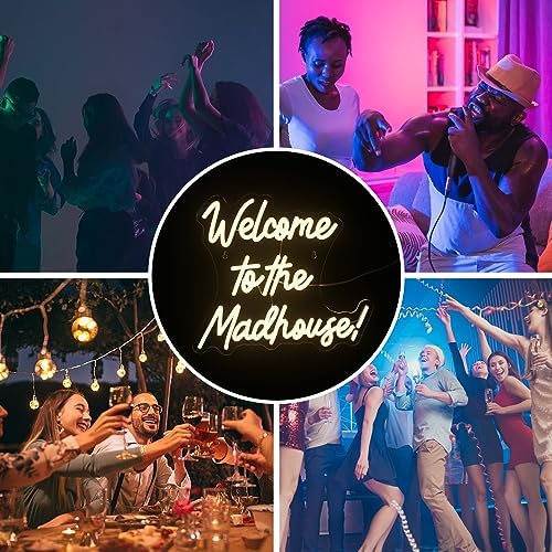 Horseneon Neons Signs Welcome to The Madhouse, Led Signs Neon Lights for Bedroom, Letter Neon Light Sign for Wall Decor Led Neon Lights for Pub Home Bar Room Club Party Window Decor present