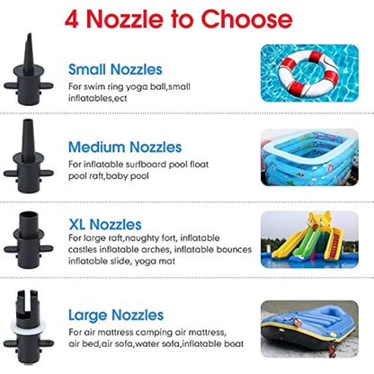 PPXIA Electric Air Pump Portable Air Track Pump, Quick-Fill Inflator Deflator with 4 Sizes Nozzle for Inflatables Mattress/Bed, Paddle Board, Gymnastics Mat