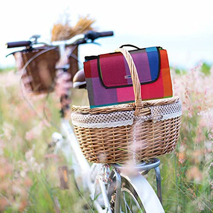 Relaxdays XXL Picnic Blanket, 200 x 200 cm, Fleece Beach and Camping Mat, Insulated & Waterproof, With Handle, Multi-Coloured Plaid