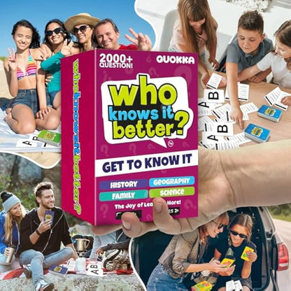 QUOKKA Set 4 in 1 Who Knows Better History & Geography & Science & ME Card Quiz Game - Fun & Educational Questions for Children & Families - Suitable for Boys & Girls Ages 5+