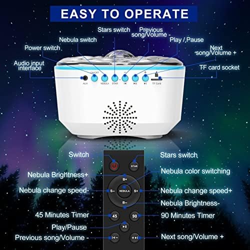 Bozhihong Galaxy Projector, Star Projector Night Light with Remote Control/Timer Function/Built-in Music, LED Projector Light with 8 Lighting Modes for Kids Adults Bedroom/Party/Gift (White)
