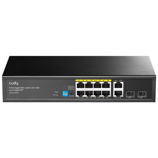 Cudy 8 Gigabit Ethernet Unmanaged PoE+ Switch, 120W, 8 Gigabit PoE+, 2 SFP, 2 Uplink Ports, VLAN/ Extend Mode, 802.3af/at, GS1010PS2