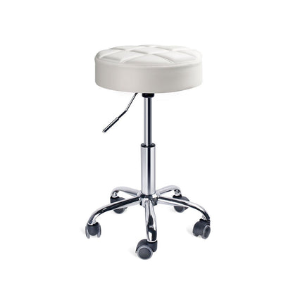 Round Swivel Beauty Stool Adjustable PU Leather Seat (White / Φ14")