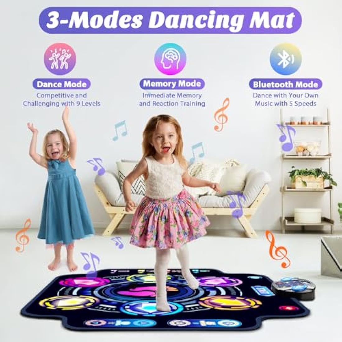 KIZJORYA Dance Mat for Kids, Electronic Light-up Dance Pad with Wireless Bluetooth 5 Speeds 9 Levels, Dancing Mat for Toddlers Music Game Dance Toy for Girls Boys 3 4 5 6 7 8 9 10+ Year Old