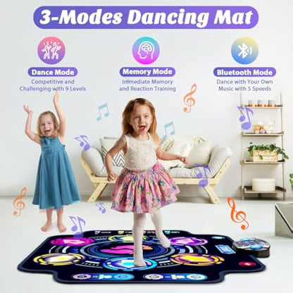 KIZJORYA Dance Mat for Kids, Electronic Light-up Dance Pad with Wireless Bluetooth 5 Speeds 9 Levels, Dancing Mat for Toddlers Music Game Dance Toy for Girls Boys 3 4 5 6 7 8 9 10+ Year Old