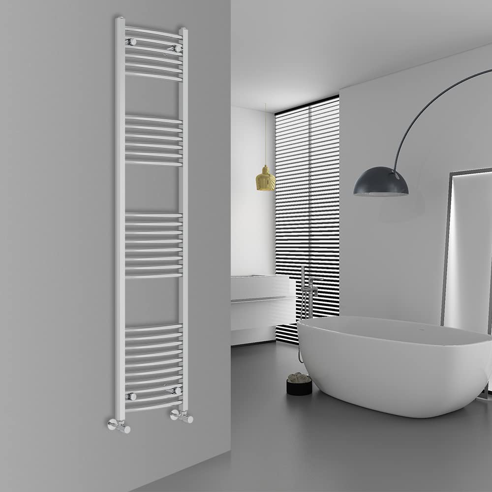 Warmehaus Modern Bathroom Heated Towel Rail 1800x400mm Curved Chrome