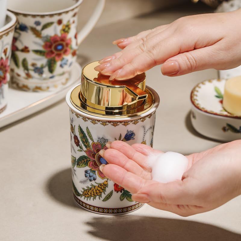 Floral Foam Soap Dispenser, Vintage Ceramic Hand Soap Pump(Style F)