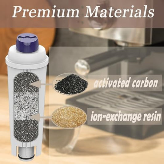 6 Pack Coffee Machine Water Filter Replacement for DeLonghi DLSC002 Includes Versions of De'Longhi ECAM, ETAM, EC, BC Series.