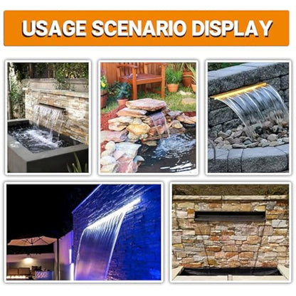LONGRUNNEW Pond Waterfall Blade Kit, 60cm Stainless Steel Pool Fountain with Accessories, Width 31cm Spillway Water Feature Waterfall Cascade for Garden Patio Pond Decoration