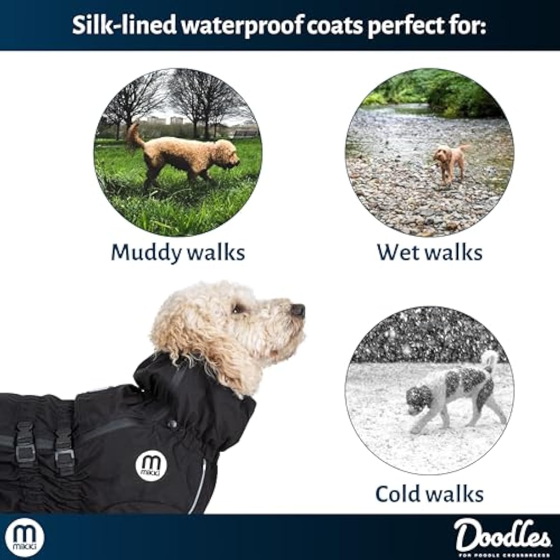 Mikki Doodles Dog Raincoat, Waterproof, Windproof, Silky Lining, Less Friction Means Less Knots & Tangles, Size Medium c