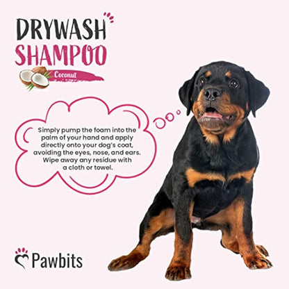 Pawbits Drywash Shampoo for Dogs - Puppy Friendly 3-in-1 Dry Shampoo to Clean, Condition & Detangle – No Water Required (Coconut - 2.5L)