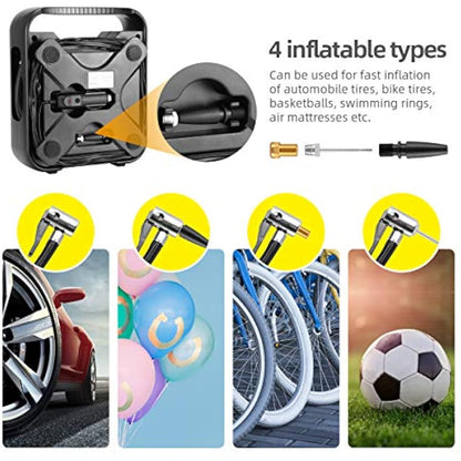 WindGallop Car Tyre Inflator Air Compressor Tyre Pump 12V Electric Car Air Pump for Car Tyres Bike Tyres with Digital Tyre Pressure Gauge and Inflator Valve Adaptors LED Light