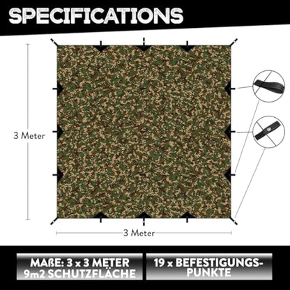 PURE HANG Rain Fly Tent Tarp Hammock 3m x 3m Waterproof Windproof UV Sunshade for Camping Shelter Canopy Camp Gear Outdoor Travel Snow - Lightweight Easy Setup Ripstop Nylon