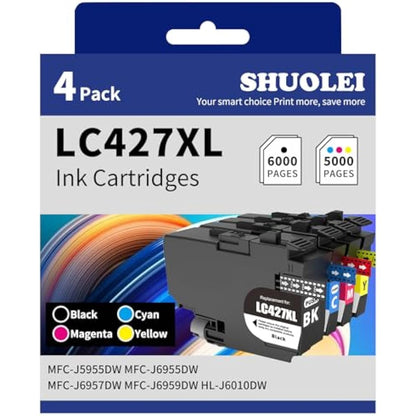 SHUOLEI LC427XL Ink Cartridges Compatible with Brother LC-427 XL LC427 Inkjet Cartridges Multi-Pack High Yield, for HL-J6010DW MFC-J5955DW MFC-J6955DW MFC-J6957DW MFC-J6959DW (4 Pack - BK C M Y)
