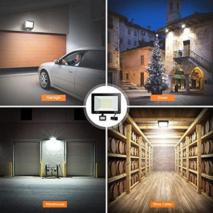 YIQIBRO 100W PIR Security Lights Outdoor Motion Sensor 2 Pack, 10000LM LED Floodlight with PIR, IP67 Waterproof Flood Lights Motion Sensor for Garden, Garage, Patio, Yard