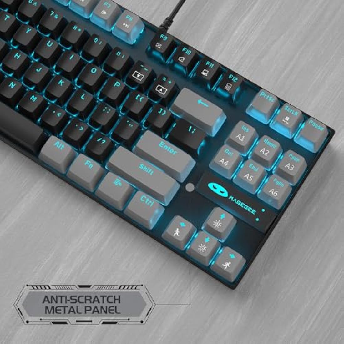 MageGee 75% Mechanical Gaming Keyboard with Red Switch, LED Blue Backlit Keyboard, 87 Keys Compact TKL Wired Computer Keyboard for Windows Laptop PC Gamer - Black/Grey