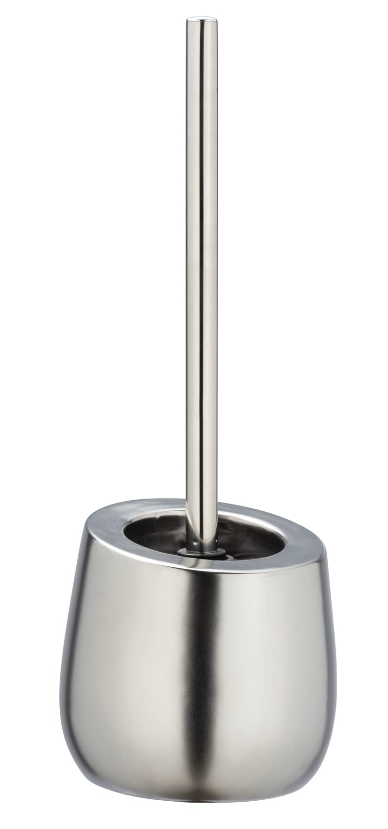 WENKO Badi Matt Chrome Toilet Set Ceramic with Metallic Surface, Including Toilet Brush with Silicone Brush Head and Non-Stick Effect, Matt Chrome