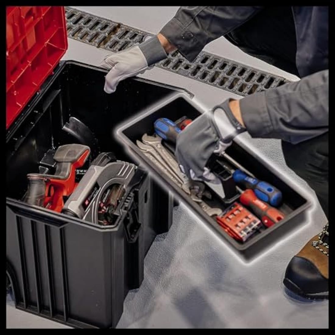 Einhell E-Case L Tool Storage Case With Wheels And Telescopic Handle - Power Tool Box, Stackable, Lockable, Protective Storage And Transport Of Tools And Accessories