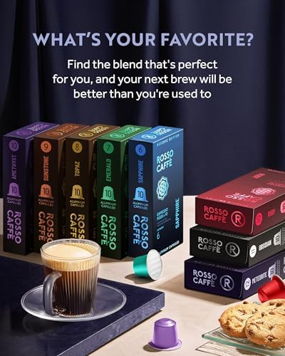 ROSSO CAFFÈ 80 Nespresso Machine Compatible Capsules, "Reserve Edition" Variety Pack, 8 Flavours, Aluminium Coffee Pods - Made in Italy
