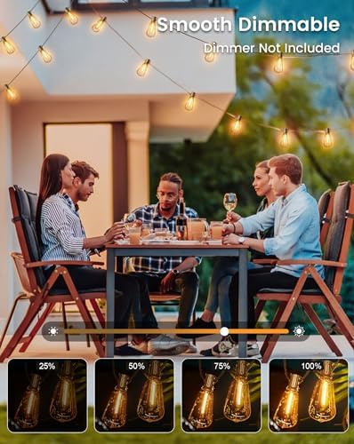 Torkase Outdoor String Lights Mains Powered,120FT/36M Garden Festoon Lights with 60+2 Shatterproof ST38 Plastic LED Edison Bulbs Waterproof for Outside Patio Pergola Gazebo Décor Wedding Cafe