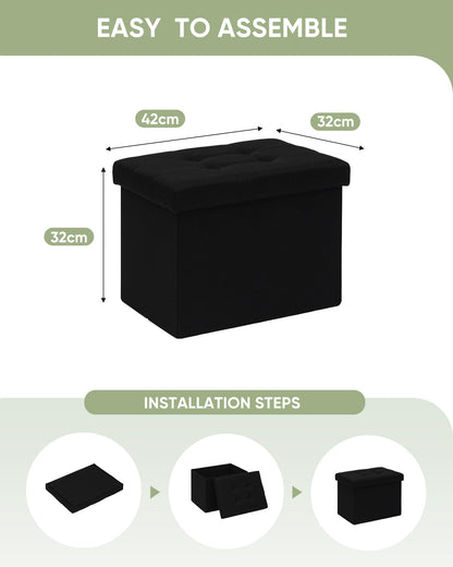 Bonlife Storage Ottoman, Folding Small Foot Rest,Toy Chest Storage Footrest Seat, Footstool for Living Room, Bedroom, Dorm, Fabric,Black,42x32x32cm