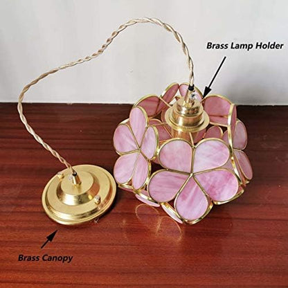 Bieye L30742 Cherry Blossom Tiffany Style Stained Glass Ceiling Pendant Light with 8-inch Wide Petals Lampshade (Pink)